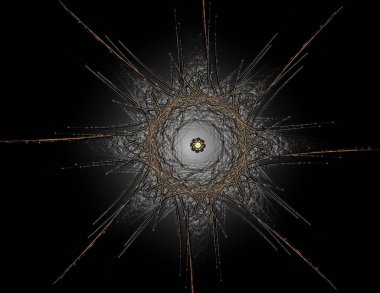 Soyut bir bilgisayar koyu arkaplanda modern fraktal tasarım üretti. Soyut fraktal renk dokusu. Dijital sanat. Soyut Form ve Renkler. Tasarımınız için soyut fraktal element deseni. Dinamik şekilli yumuşak renk üçgeni spirali