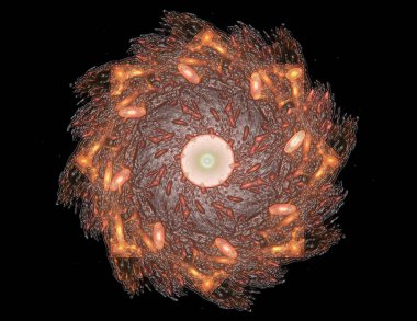 Soyut bir bilgisayar koyu arkaplanda modern fraktal tasarım üretti. Soyut fraktal renk dokusu. Dijital sanat. Soyut Form ve Renkler. Tasarımınız için soyut fraktal element deseni. Dinamik şekilli yumuşak renk üçgeni spirali