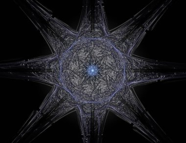 Soyut bir bilgisayar koyu arkaplanda modern fraktal tasarım üretti. Soyut fraktal renk dokusu. Dijital sanat. Soyut Form ve Renkler. Tasarımınız için soyut fraktal element deseni. Dinamik şekilli yumuşak renk üçgeni spirali