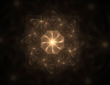 Soyut bir bilgisayar koyu arkaplanda modern fraktal tasarım üretti. Soyut fraktal renk dokusu. Dijital sanat. Soyut Form ve Renkler. Tasarımınız için soyut fraktal element deseni. Dinamik şekilli yumuşak renk üçgeni spirali