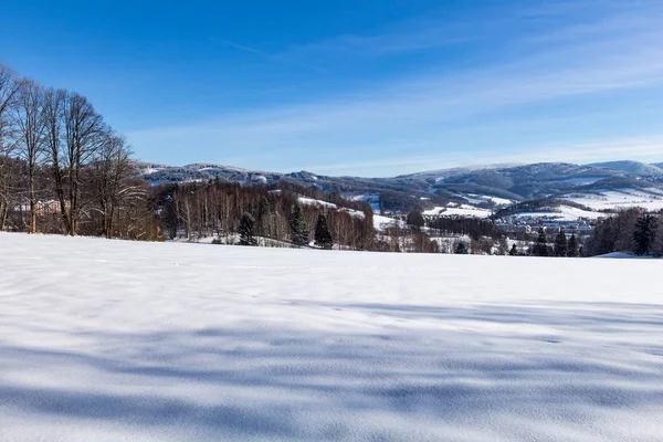 Cielo Claro Soleado Con Hermoso Paisaje Árboles Cubiertos Nieve Una — Foto de Stock