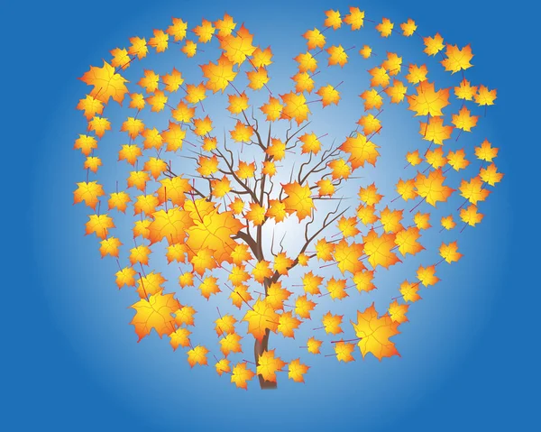 Vector Autumn Tree Maple Leaves Blue Bright Sky — Stock Vector