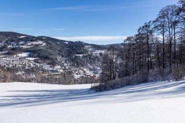 Dağlarda kar ve karla kaplı ağaçlar