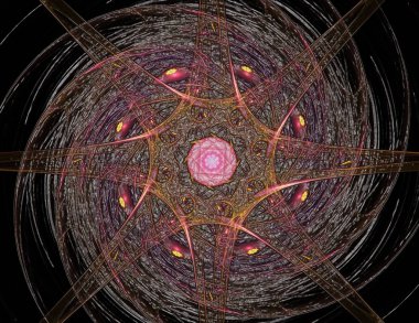 Soyut bir bilgisayar koyu arkaplanda modern fraktal tasarım üretti. Soyut fraktal renk dokusu. Dijital sanat. Soyut Form ve Renkler. Tasarımınız için soyut fraktal element deseni. Dinamik şekilli yumuşak renk üçgeni spirali