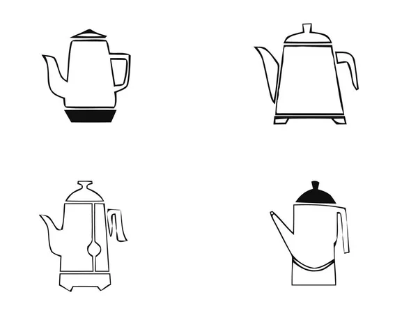 Bouilloire théière icônes ensemble. Illustration simple de 6 icônes vectorielles logo théière bouilloire pour web — Image vectorielle