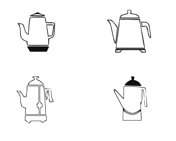 케틀 주전자 아이콘 세트. 웹을 위한 6 주전자 주전자로 고벡터 아이콘의 간단 한 삽화 — 스톡 벡터