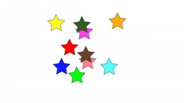 Renkli yıldız şekli konfeti beyaz arka plan karşı patladıktan sonra sinek. Yavaş Çekim. 