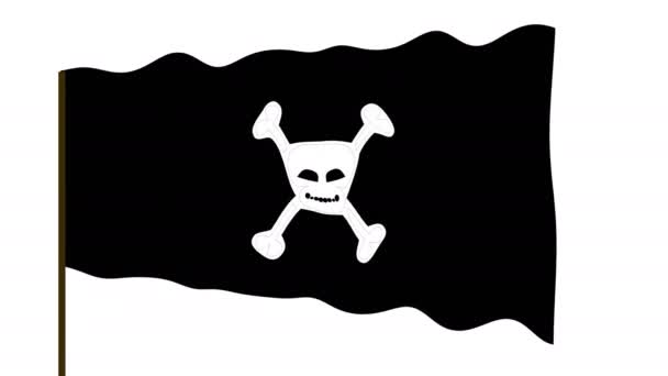 Pirata Ondeando Bandera Negra Con Imagen Cráneo Humano Aislado Sobre — Vídeos de Stock