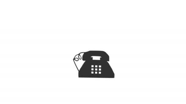 旧的复古电话响了 有人与耳机通话 手机老复古复古黑色轮廓剪影孤立在白色背景 — 图库视频影像