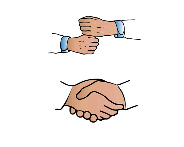 Zwei Hände Handschlag-Vertrag auf weißem Hintergrund. Vektorkunst — Stockvektor