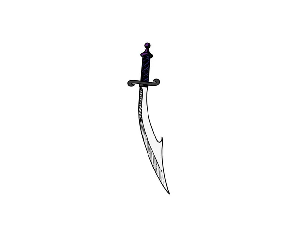 Épée à une main avec large lame incurvée ou falchion isolé sur fond blanc. Illustration en gros plan de dessin animé vectoriel . — Image vectorielle