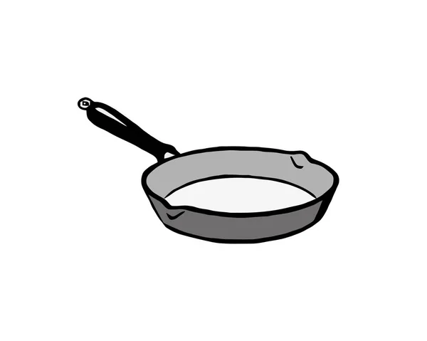 煎锅手画轮廓涂鸦图标。油炸食品锅热矢量图在白色背景下打印、网络、移动和图表隔离. — 图库矢量图片