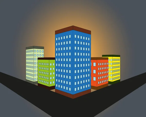 건물과 밤 도시의 벡터 그림입니다. 플랫 스타일의 도시 경관 배경입니다. 스카이 라인 실루엣. 배너, 웹 디자인에 대한 야경. — 스톡 벡터