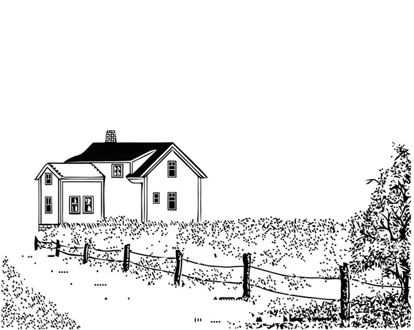 木造住宅のスケッチ。白い背景のデザインのためのベクトル分離イラストレーション — ストックベクタ