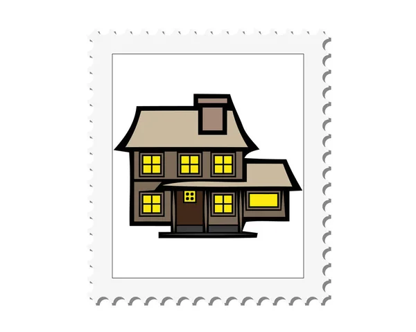 Illustrazione di un'icona di timbro di posta con una casa — Vettoriale Stock