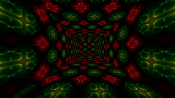 赤い光線が速く動く美しい抽象的な正方形のトンネル いくつかのビデオ要素のセット ネオンライトを備えた背景未来トンネル ループ3Dアニメーションアートコンセプト — ストック動画