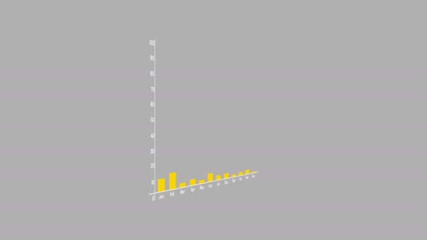 黄色とセレステの線が白い線にシフトし 灰色の背景にスパイキーな矢印を持つ2つの軸の間で上下に変動する棒グラフの見事な3Dレンダリング — ストック動画