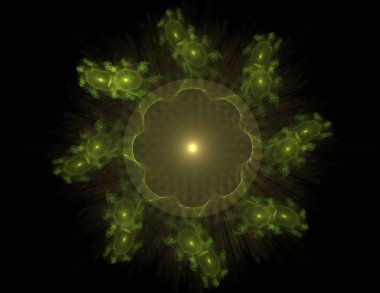 Konuyla ilgili soyut fraktal formlar grafik tasarım ve nükleer fizik bilim parçacıkların. Kutsal geometri.