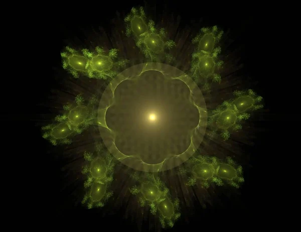 Partículas de formas fractais abstratas sobre o tema da ciência da física nuclear e design gráfico. Geometria sagrada . — Fotografia de Stock