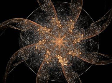 Soyut fraktal kırmızı arka plan ile kesişen daireler ve oval.