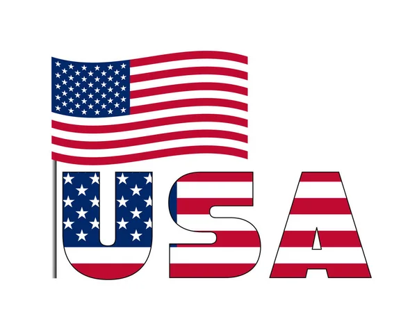 Usa Tekst Met Amerikaanse Vlag Vector Illustratie Witte Achtergrond Usa — Stockvector
