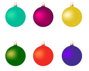 Renkli noel baloları. Münferit gerçekçi dekorasyon seti. Vektör illüstrasyonu.