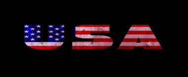 Metnin içinde Amerikan bayrağı olan 3D ABD metni. ABD bayrağı yazılı. Harflerle Amerikan bayrağı. Ulusal amblem. Vatansever illüstrasyon.