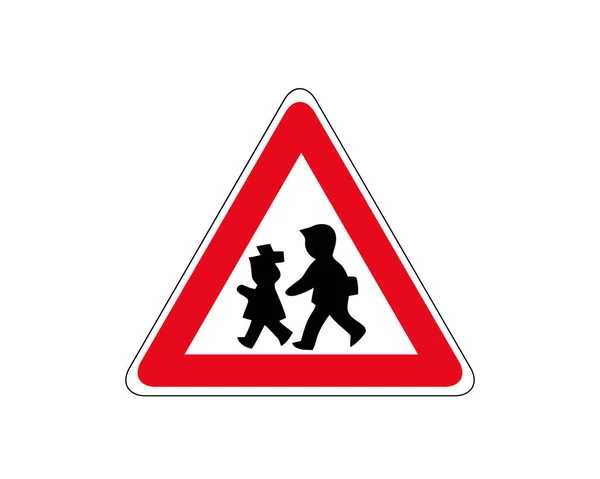 Fußgänger Gefahrzeichen Rotes Dreieck Sicherheitsverkehrszeichen Isoliert Auf Weißem Hintergrund — Stockvektor