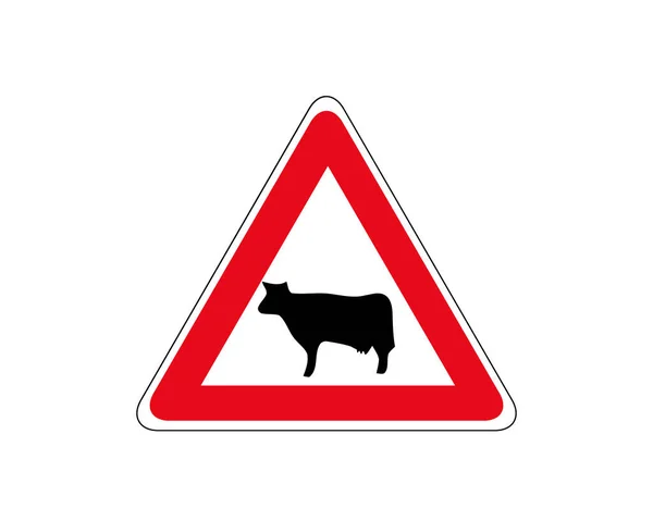 Vieh Überquert Warnschild Vektorillustration Eines Verkehrszeichens Für Kuh Vorsicht Farm — Stockvektor