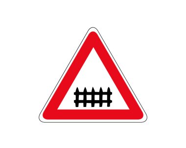 Beyaz ve kırmızı leylek çizgisi yuvarlak üçgen tasarımı üzerinde bir kapı veya bariyer ile izole demiryolu geçiş işareti