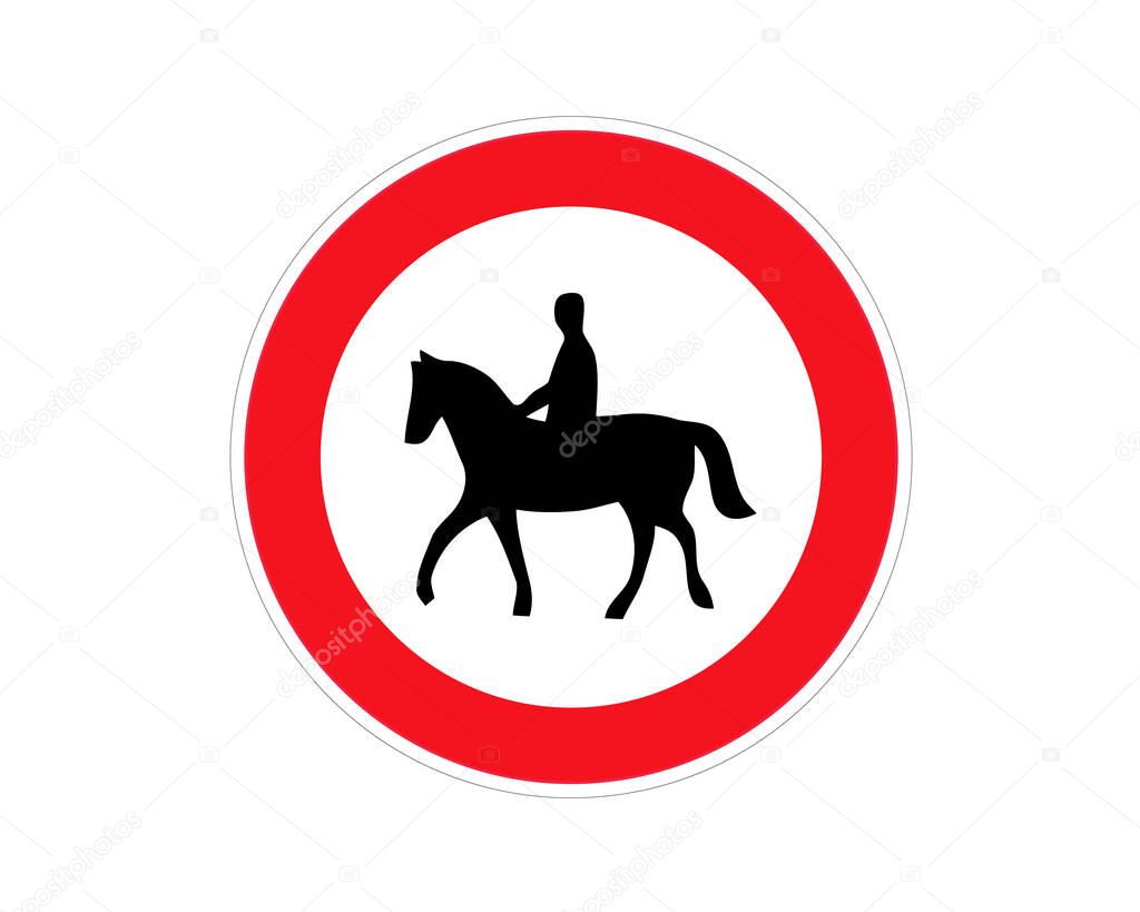 No riding a horse Prohibiting sign not fleeing horses rider Equestrians Do not enter or cross forbidden to entry for jockey Stop road sign, horses are not allowed Flat vector gallop pictogram No ban