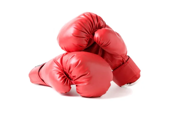 Par Luvas Boxe Couro Vermelho Isolado Conceito Branco Esporte Competição — Fotografia de Stock