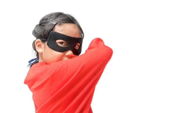 Małe Dziecko Odgrywa Superbohatera Białym Tle Białym Tle Girl Power — Zdjęcie stockowe