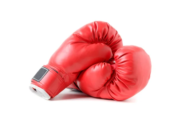 Pair Red Leather Boxing Gloves Isolated White Sport Competition Concept — Stock Photo, Image