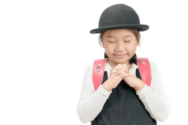 Ασιατικές Κορίτσι Προσεύχεται Απομονωθεί Λευκό Φόντο Φοιτητής Ασία Χέρι Προσεύχονται — Φωτογραφία Αρχείου