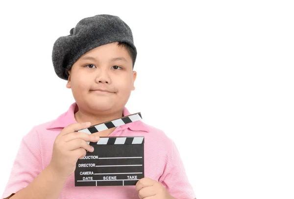 Little Director Holding Clapper Board Slate Film Making Video Cinema — Stock Photo, Image