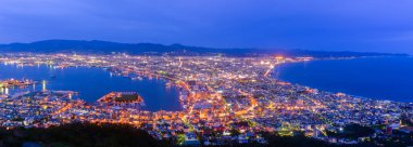 Dağ Hakodate, kış sezonu, Hokkaido, Japonya görünümünden Hakodate şehir panoraması
