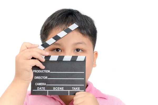 Little Director Holding Clapper Board Slate Film Making Video Cinema — Stock Photo, Image