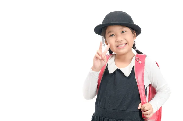 Sevimli Japon Öğrenci Okul Okul Kavramı Başa Beyaz Arka Plan — Stok fotoğraf