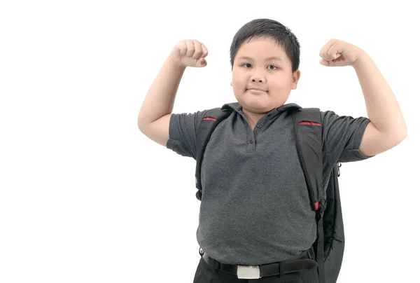 Saludable Asiática Estudiante Con Escuela Bolsa Aislado Blanco Fondo Vuelta — Foto de Stock