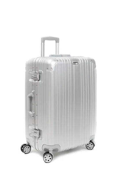 Valise Voyage Aluminium Isolée Sur Fond Blanc Concept Voyage — Photo