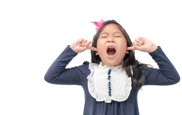 Niño Molesto Metiendo Los Dedos Los Oídos Con Los Ojos — Foto de Stock