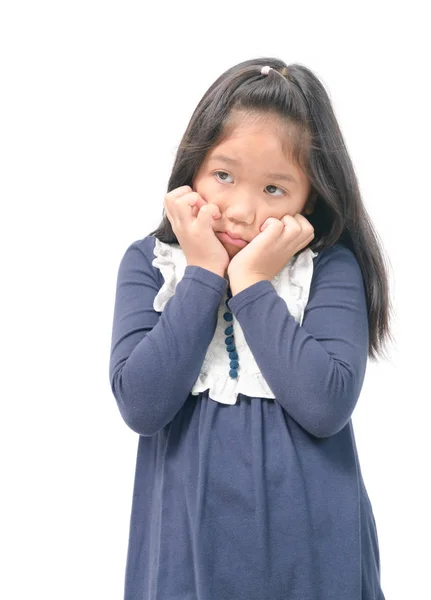 Asian Child Feel Strain Bored Isolated White Background Emotion Concept — Stock Photo, Image