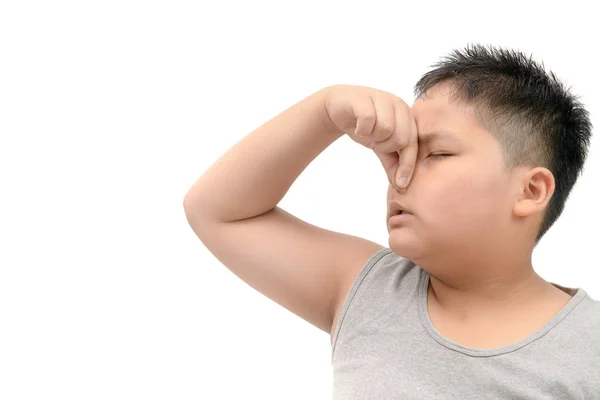 Fat Boy Covering His Nose Because Bad Foul Smell Isolated — Stock Photo, Image