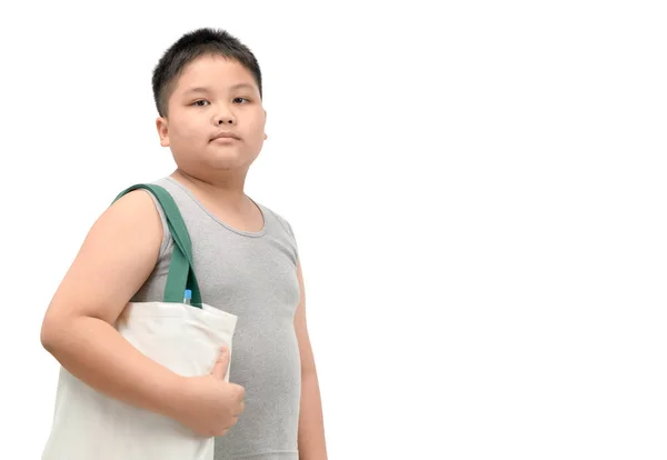 Tlustý Chlapec Plátno Tote Bag Izolované Bílém Pozadí Uložit Životní — Stock fotografie