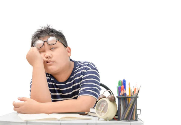 Entediado e cansado ásia estudante fazendo homework eu — Fotografia de Stock