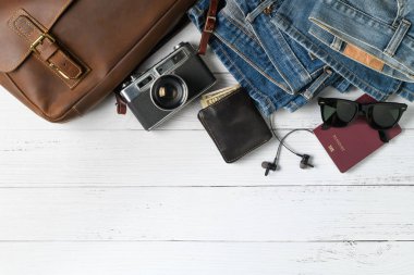 Seyahat planı, gezi tatili için aksesuarlar,