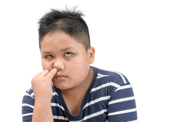 Obese fat boy pick his nose and bored isolated — Stock Photo, Image