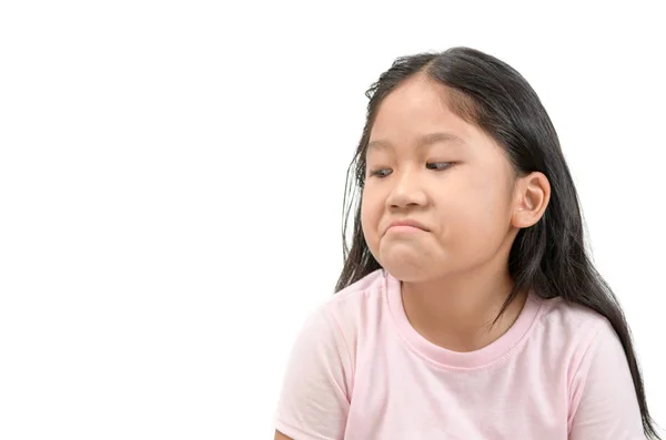 Παιδί ασιατικό κορίτσι πρόσωπο έκφραση φθόνο, ζηλιάρης απομονωμένος — Φωτογραφία Αρχείου