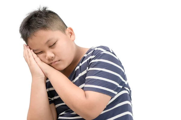 Obeso niño gordo dormir aislado sobre fondo blanco — Foto de Stock